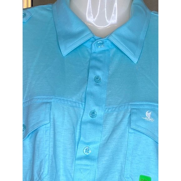 Tori Richards Collar Short Slv Blue Shirt Large STAIN SNAG READ - Picture 11 of 12